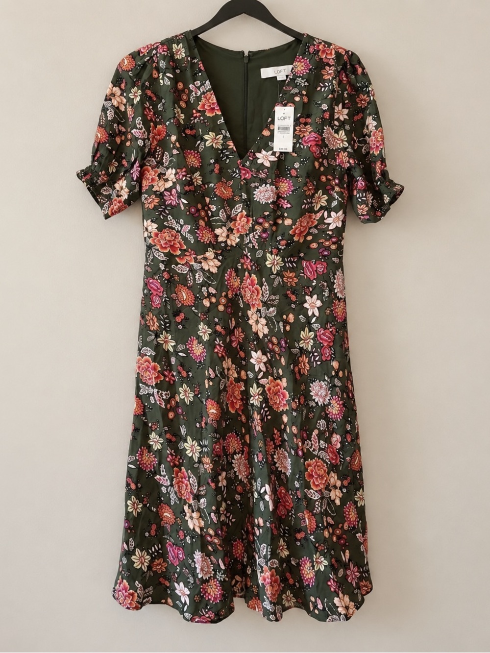 LOFT Olive Green Country Garden Floral Autumn Mini Dress NWT 0 #1308